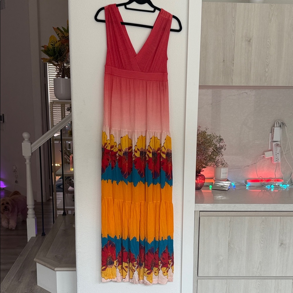 Diane Von Furstenberg Pink and Orange Floral Maxi Dress Andy Warhol print